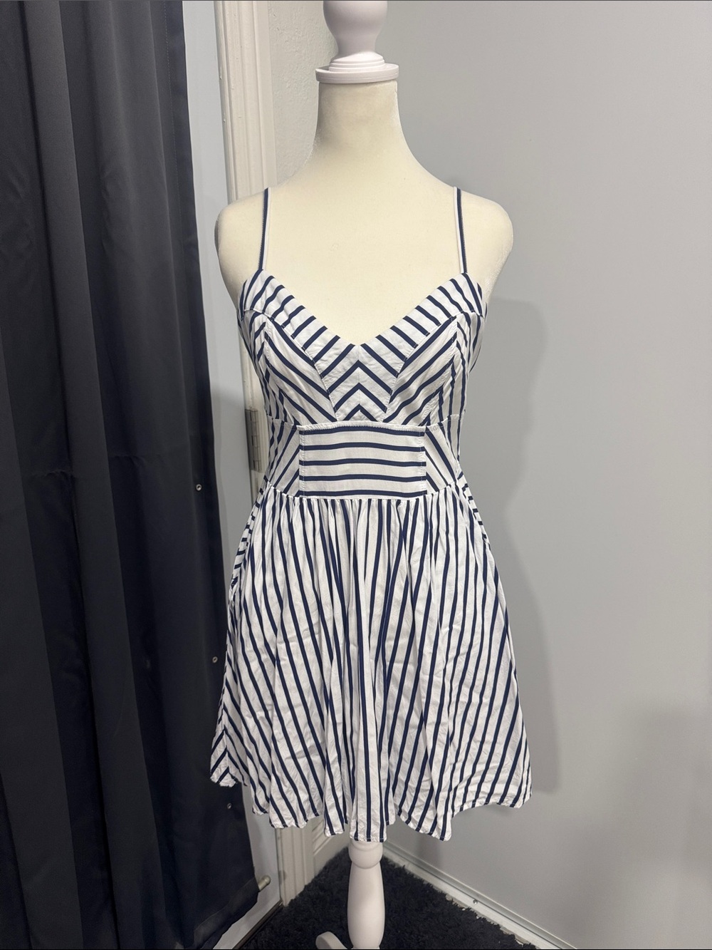 Express Navy and White Striped Spaghetti Strap Mini Dress